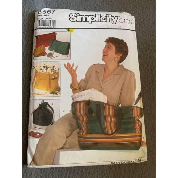 Simplicity 8657 Tote Bag Sewing Pattern One Size Crafts Collection Vintage Desig - Picture 1 of 2